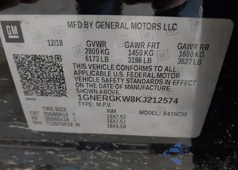 2019 Chevrolet Traverse 1Lt z USA, uszkodzony, nr VIN 1GNERGKW8KJ212574